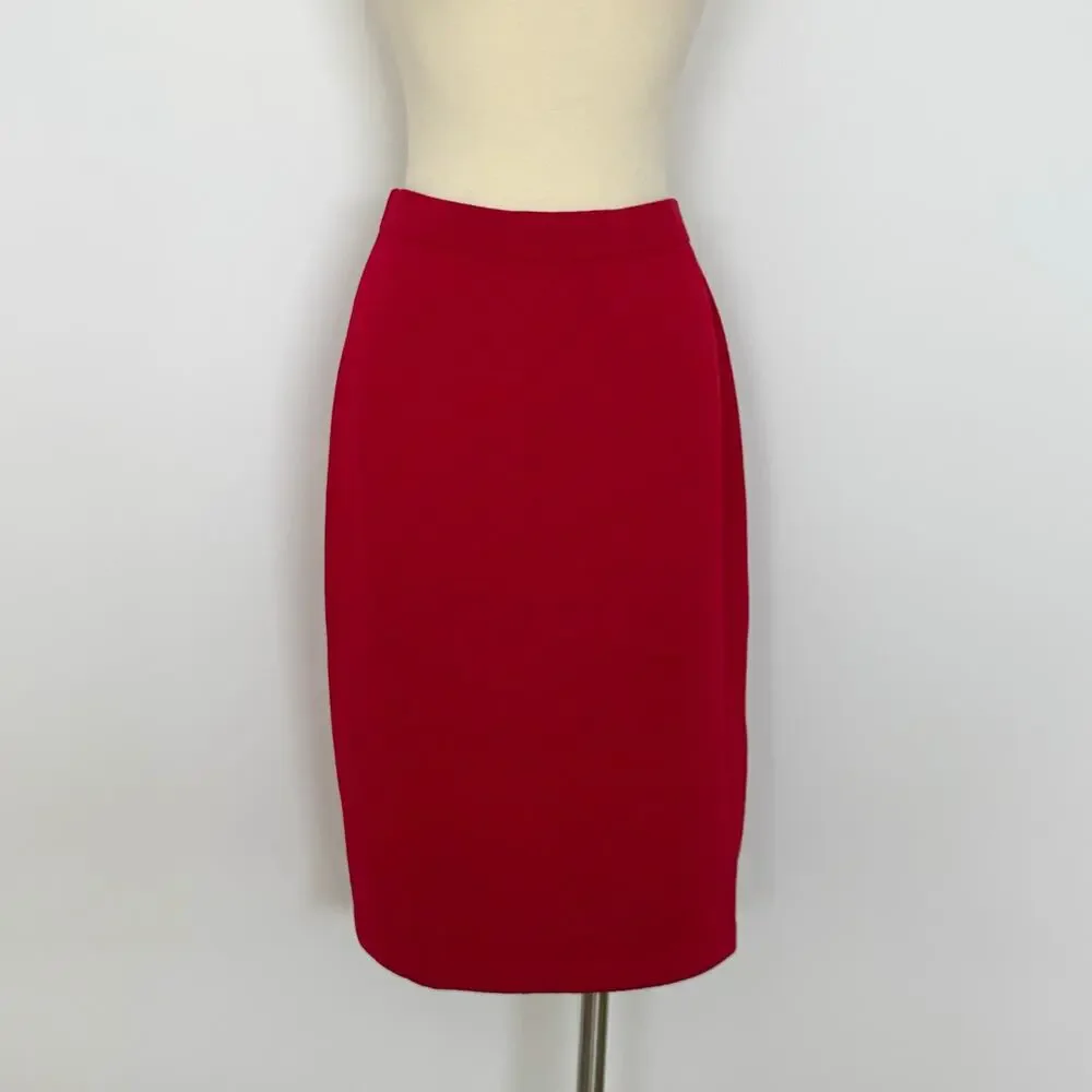 St. John Collection Pencil Skirt Santana Knit Red Knee-Length with Side Slit 10